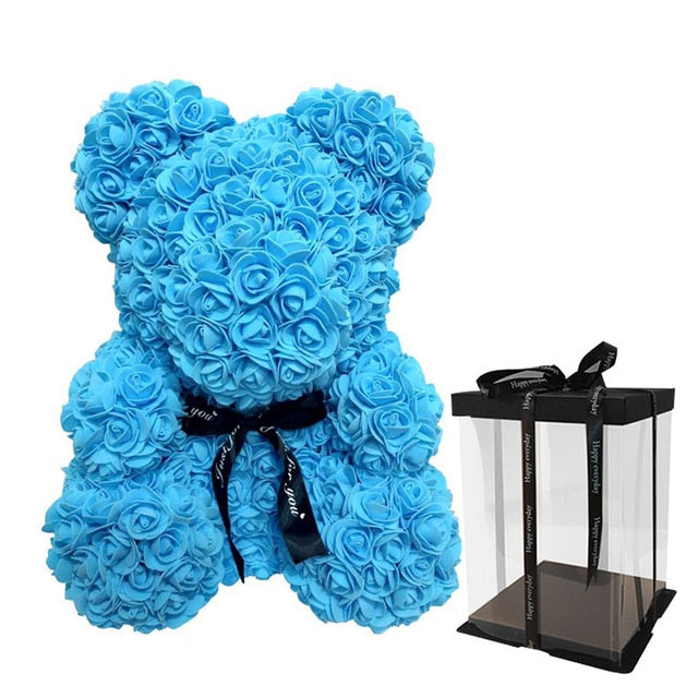 2019 Creative 40cm Rose Bear Red Pink Wedding Eternal Flower With Ribbon Decoration Gift For Valentine's Day New Year