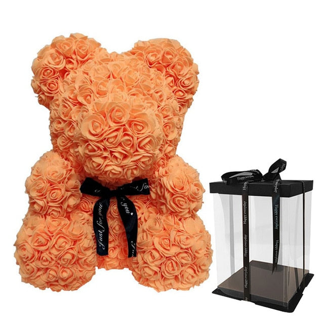 2019 Creative 40cm Rose Bear Red Pink Wedding Eternal Flower With Ribbon Decoration Gift For Valentine's Day New Year