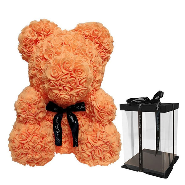 2019 Creative 40cm Rose Bear Red Pink Wedding Eternal Flower With Ribbon Decoration Gift For Valentine's Day New Year