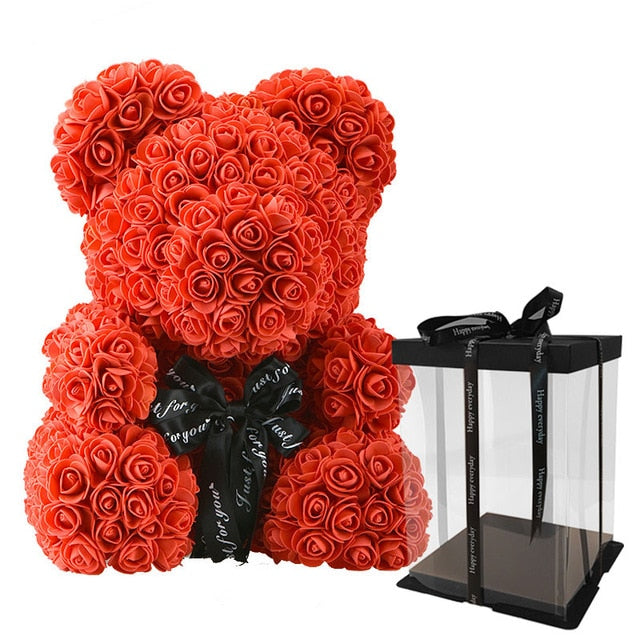 2019 Creative 40cm Rose Bear Red Pink Wedding Eternal Flower With Ribbon Decoration Gift For Valentine's Day New Year