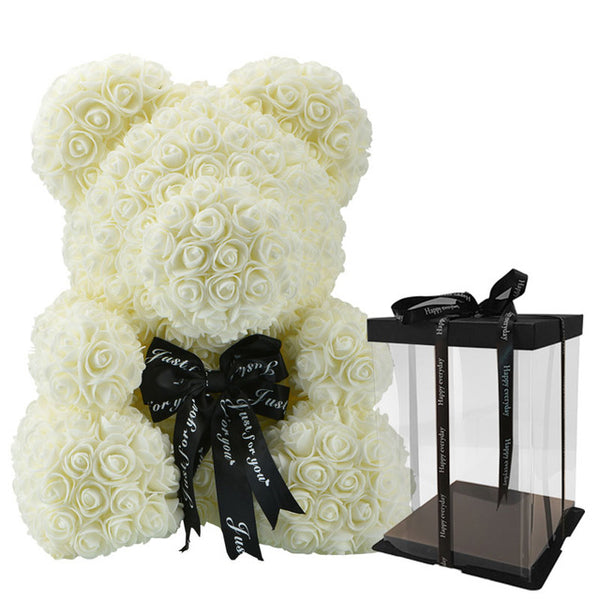 2019 Creative 40cm Rose Bear Red Pink Wedding Eternal Flower With Ribbon Decoration Gift For Valentine's Day New Year