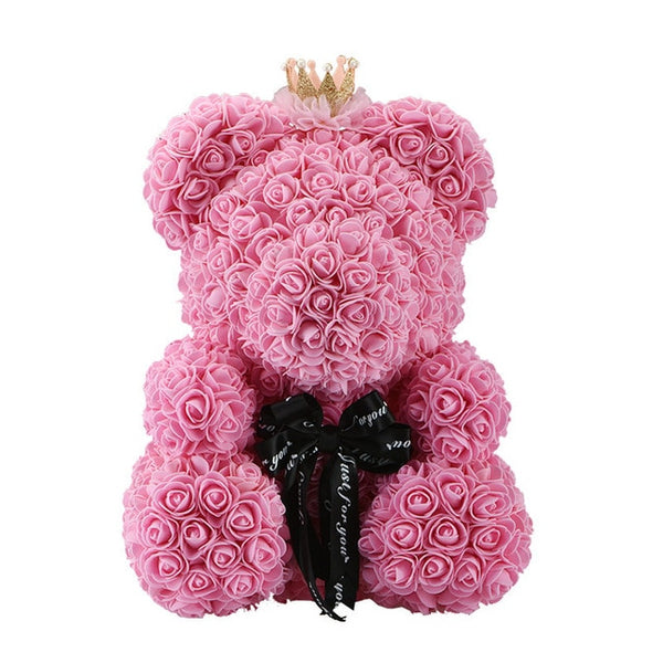 2019 Creative 40cm Rose Bear Red Pink Wedding Eternal Flower With Ribbon Decoration Gift For Valentine's Day New Year
