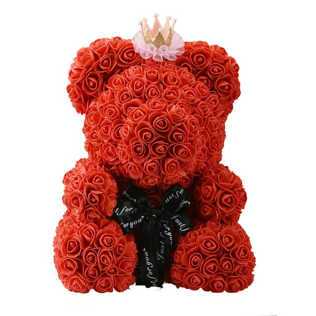 2019 Creative 40cm Rose Bear Red Pink Wedding Eternal Flower With Ribbon Decoration Gift For Valentine's Day New Year