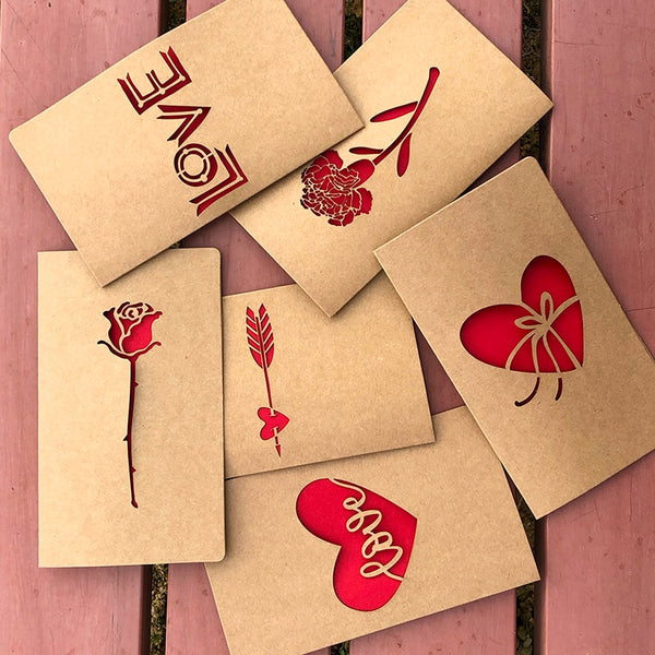 1pc Kraft paper Valentine's Day hollow greeting card envelope Love Heart Rose Thanksgiving birthday card holiday blessing