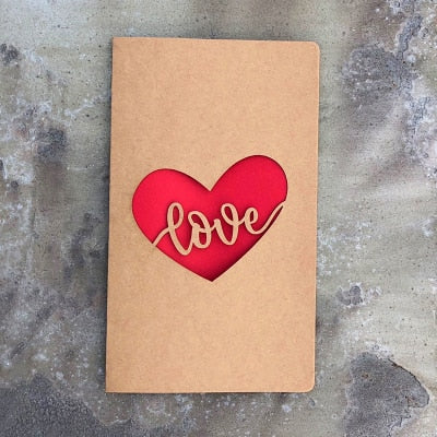 1pc Kraft paper Valentine's Day hollow greeting card envelope Love Heart Rose Thanksgiving birthday card holiday blessing