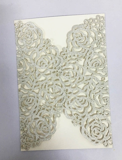 25X Gold/Silver/Black/Light gold/Rose Gold Glitter Paper Rose Flower laser cut Hollow wedding invitation greeting card cover