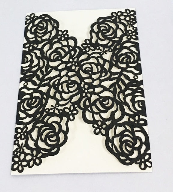 25X Gold/Silver/Black/Light gold/Rose Gold Glitter Paper Rose Flower laser cut Hollow wedding invitation greeting card cover