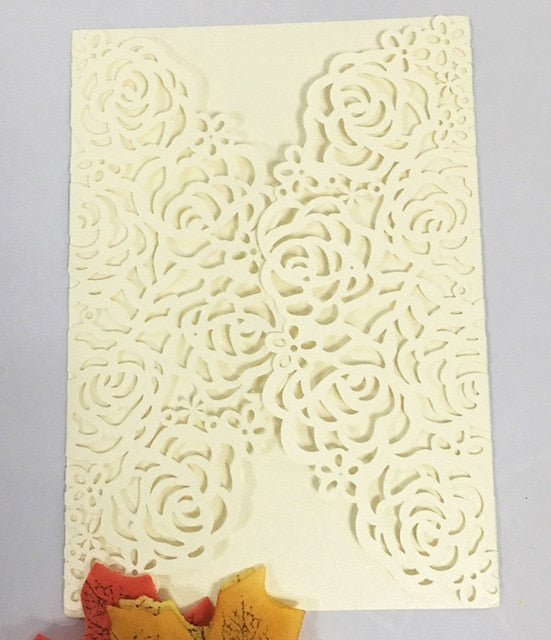 25X Gold/Silver/Black/Light gold/Rose Gold Glitter Paper Rose Flower laser cut Hollow wedding invitation greeting card cover