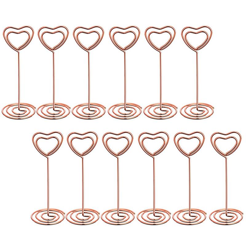 12 Pcs Rose Gold Heart Shape Photo Holder Stands Table Number Holders Place Card Paper Menu Clips for Weddings