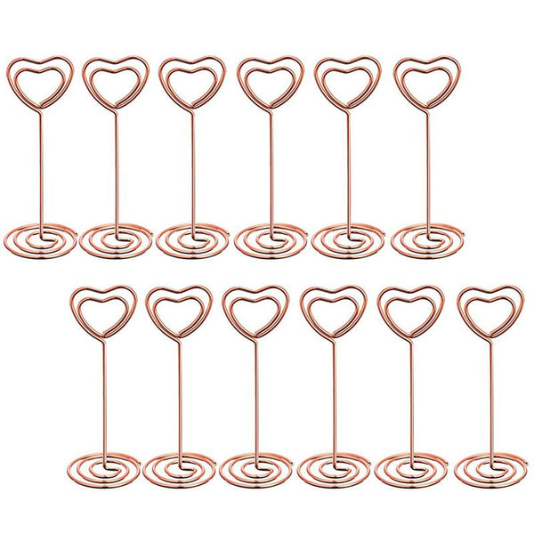 12 Pcs Rose Gold Heart Shape Photo Holder Stands Table Number Holders Place Card Paper Menu Clips for Weddings