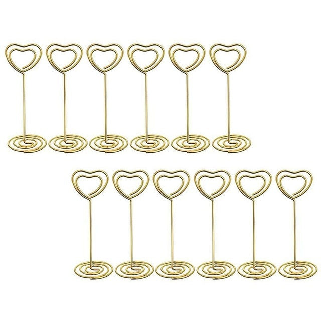 12 Pcs Rose Gold Heart Shape Photo Holder Stands Table Number Holders Place Card Paper Menu Clips for Weddings