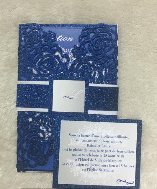 Super elegant laser cut rose gold glitter paper wedding invitation card hot selll personalize royal wedding card for wedding