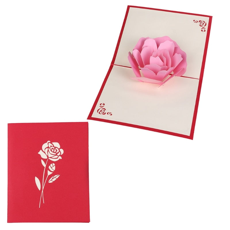 1PC Flower Peony 3D Pop Up Greeting Card Handmade Rose Flower Birthday Christmas Valentine's Day