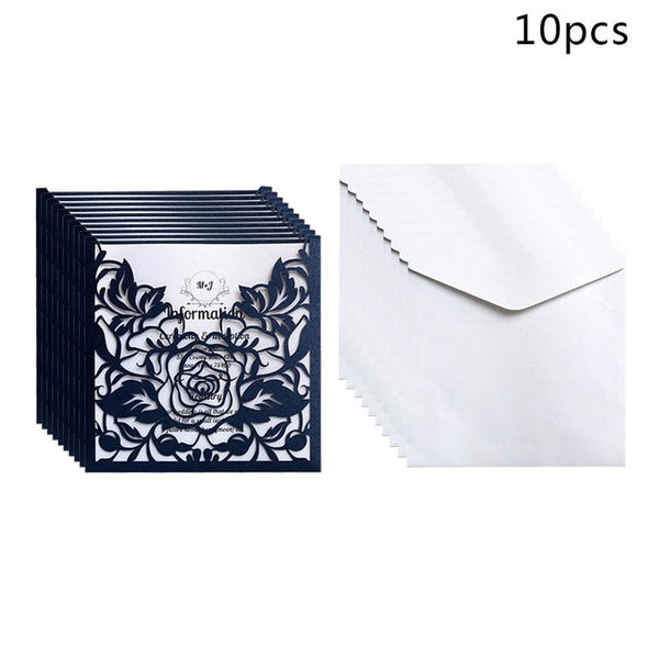 10pcs Rose Wedding Invitations Cards Kits Vertical Laser Cut Flower Shower Birthday Greeting Card Event Party Supplies