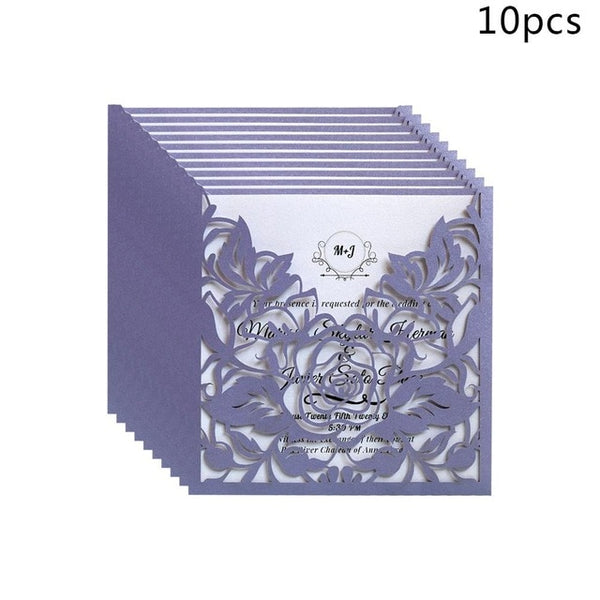 10pcs Rose Wedding Invitations Cards Kits Vertical Laser Cut Flower Shower Birthday Greeting Card Event Party Supplies