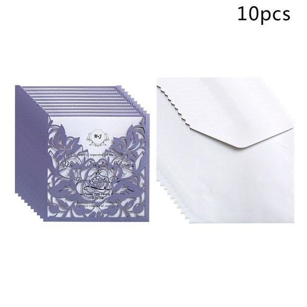 10pcs Rose Wedding Invitations Cards Kits Vertical Laser Cut Flower Shower Birthday Greeting Card Event Party Supplies