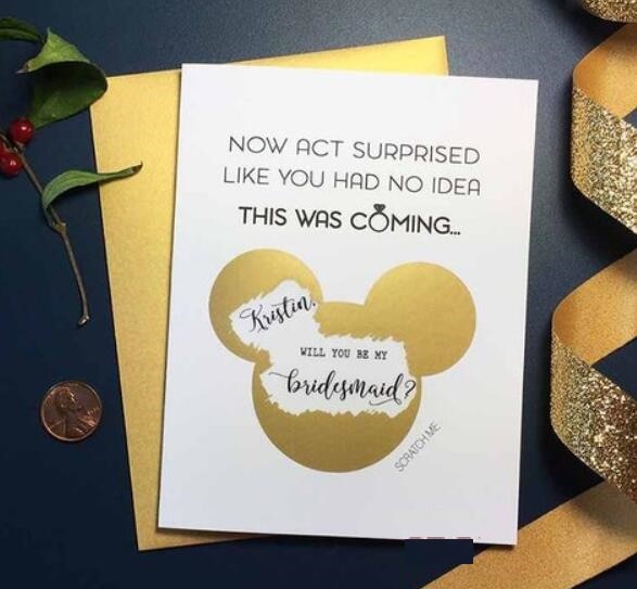 Customize mouse will you be my bridesmaid maid of honor scratch off cards,bridesmaid proposal Scratch Off Cards invitations