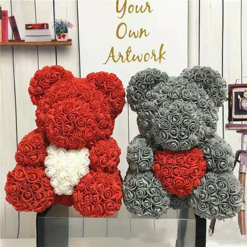 2019 Valentines' Day Gift PE Rose Bear Handmade Artificial Flower Love Bear Girlfriend Anniversary New Year Gift Foam Rose Bear