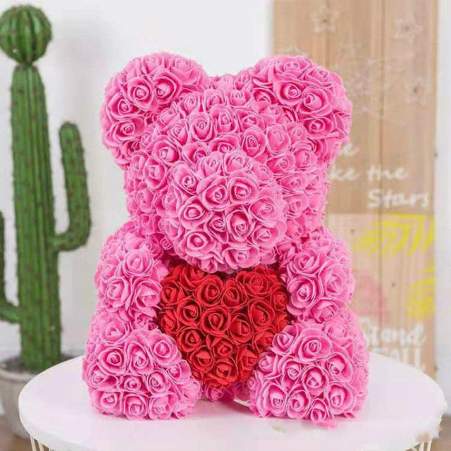 2019 Valentines' Day Gift PE Rose Bear Handmade Artificial Flower Love Bear Girlfriend Anniversary New Year Gift Foam Rose Bear