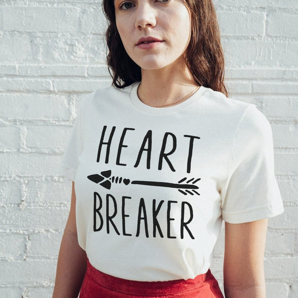 Valentine's Day Shirt for Men Women Unisex Tops Tees Heart Breaker White T-Shirt Boho Arrow Design Valentine Shirt