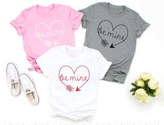 Be Mine Heart Arrow T-Shirt Casual Valentines Day Hipster Tee Women Graphic Stylish Slogan Grunge Tops Heart Printed t shirts