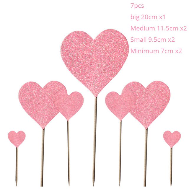 Wedding Cake Topper 7pcs Glitter Red Heart Shaped Cupcake Toppers With Toothpick Decor For Birthday Marriage Valentine Party
