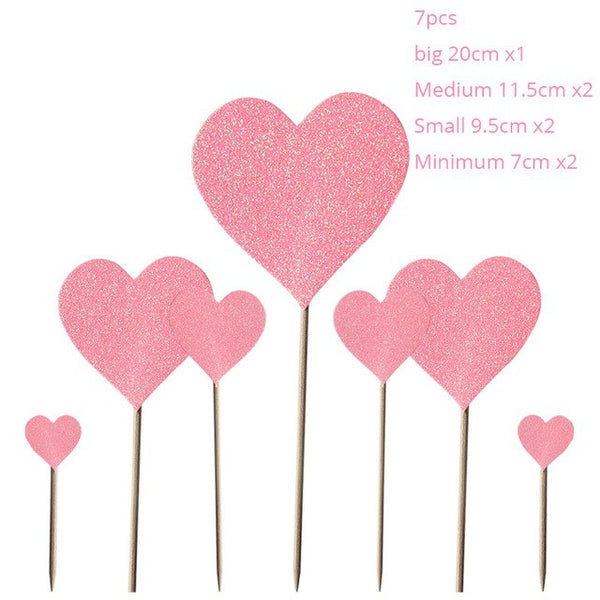 Wedding Cake Topper 7pcs Glitter Red Heart Shaped Cupcake Toppers With Toothpick Decor For Birthday Marriage Valentine Party