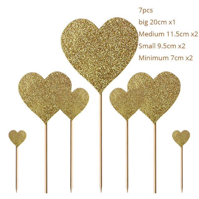 Wedding Cake Topper 7pcs Glitter Red Heart Shaped Cupcake Toppers With Toothpick Decor For Birthday Marriage Valentine Party