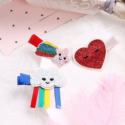 Boutique 5sets 3IN1 Fashion Cute Glitter Star Cloud Hairpins Solid Red Heart Hair Clips Princess Valentine Hair Accessories