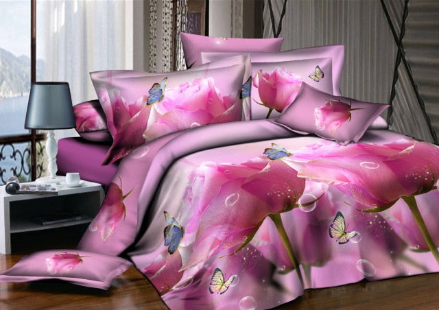 4pcs Cotton 3D Rose Bedding Sets High Quality Soft Duvet Cover Bedsheet Pillowcase Reactive Printed Bedclothes Queen Bed Linen29