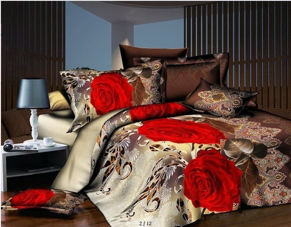 4pcs Cotton 3D Rose Bedding Sets High Quality Soft Duvet Cover Bedsheet Pillowcase Reactive Printed Bedclothes Queen Bed Linen29
