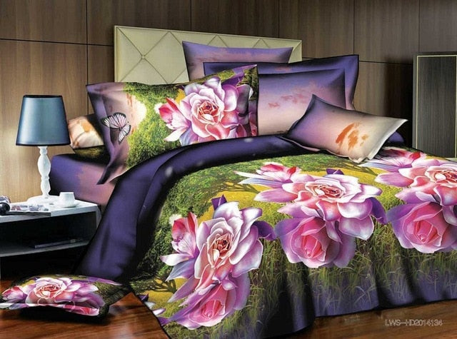 4pcs Cotton 3D Rose Bedding Sets High Quality Soft Duvet Cover Bedsheet Pillowcase Reactive Printed Bedclothes Queen Bed Linen29