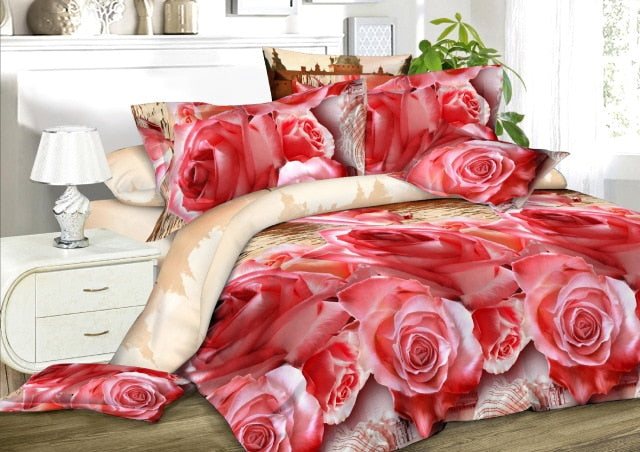 4pcs Cotton 3D Rose Bedding Sets High Quality Soft Duvet Cover Bedsheet Pillowcase Reactive Printed Bedclothes Queen Bed Linen29