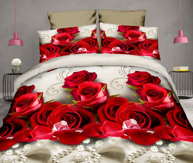 4pcs Cotton 3D Rose Bedding Sets High Quality Soft Duvet Cover Bedsheet Pillowcase Reactive Printed Bedclothes Queen Bed Linen29