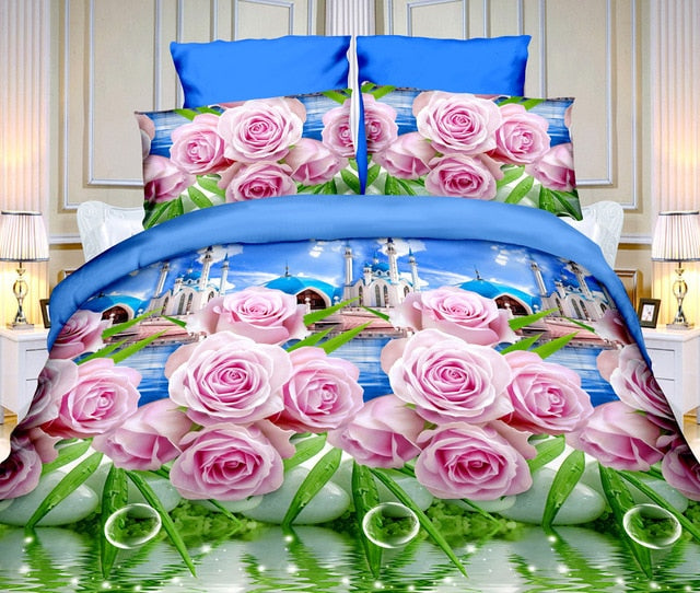 4pcs Cotton 3D Rose Bedding Sets High Quality Soft Duvet Cover Bedsheet Pillowcase Reactive Printed Bedclothes Queen Bed Linen29