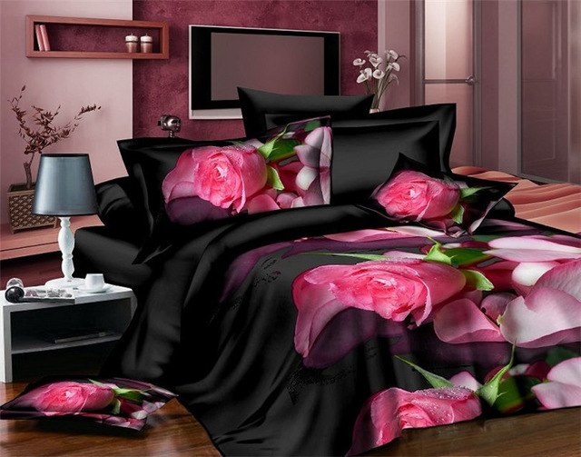 4pcs Cotton 3D Rose Bedding Sets High Quality Soft Duvet Cover Bedsheet Pillowcase Reactive Printed Bedclothes Queen Bed Linen29